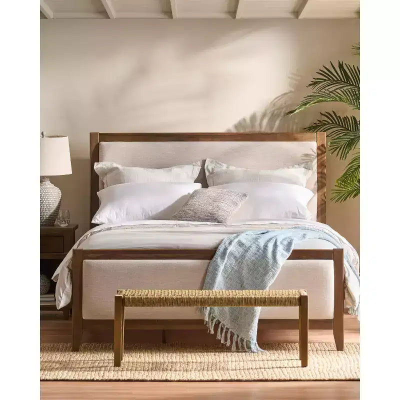 Acacia wood upholstered bed