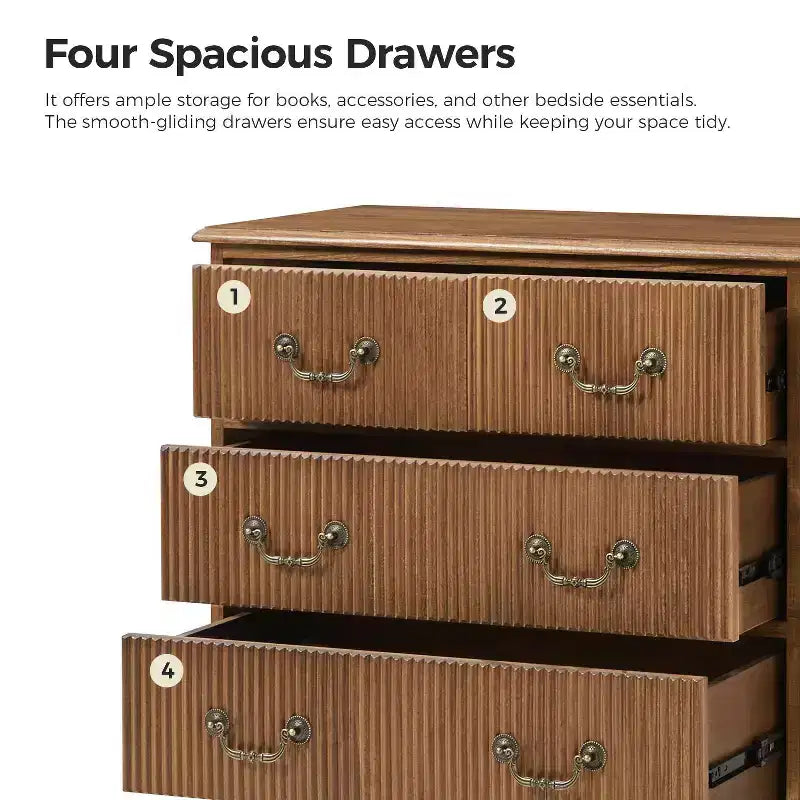 Nightstand with a pull-out tray featuring a built-in charging station