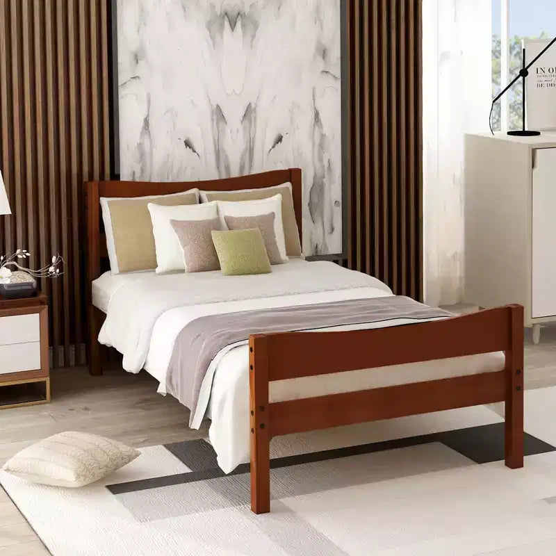 Single wooden platform bed