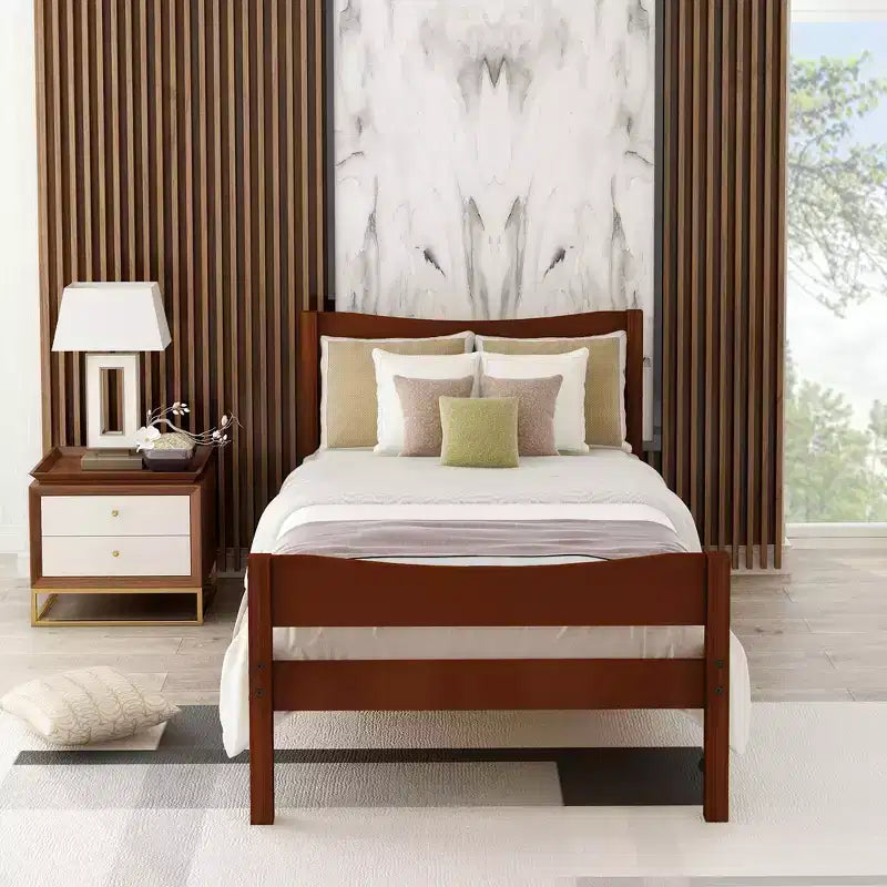 Single wooden platform bed