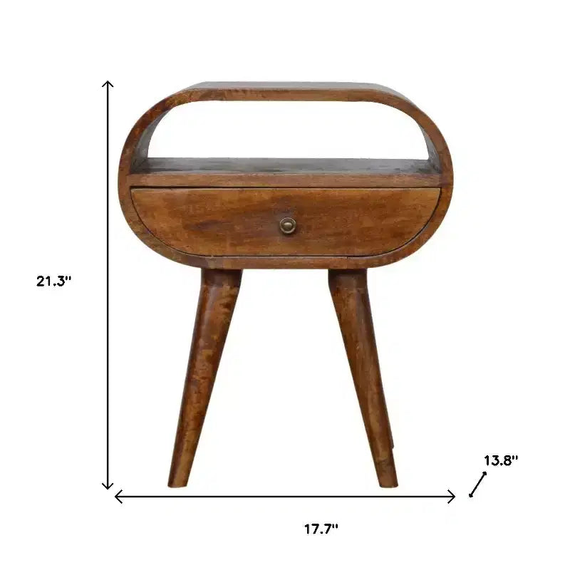 Solid wood oval nightstand with a single drawer