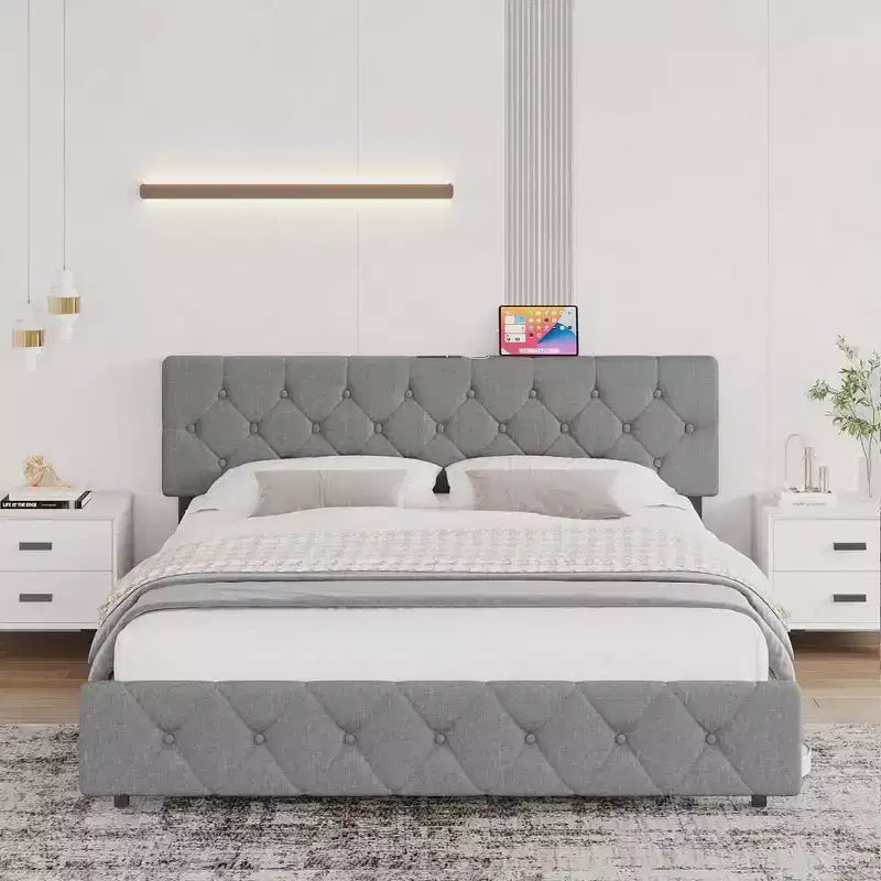 Upholstered Platform Bed for Two
