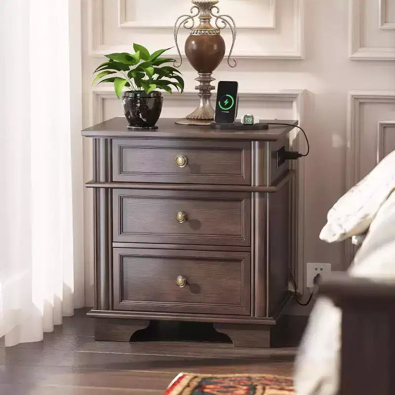 Wooden nightstand with charging function