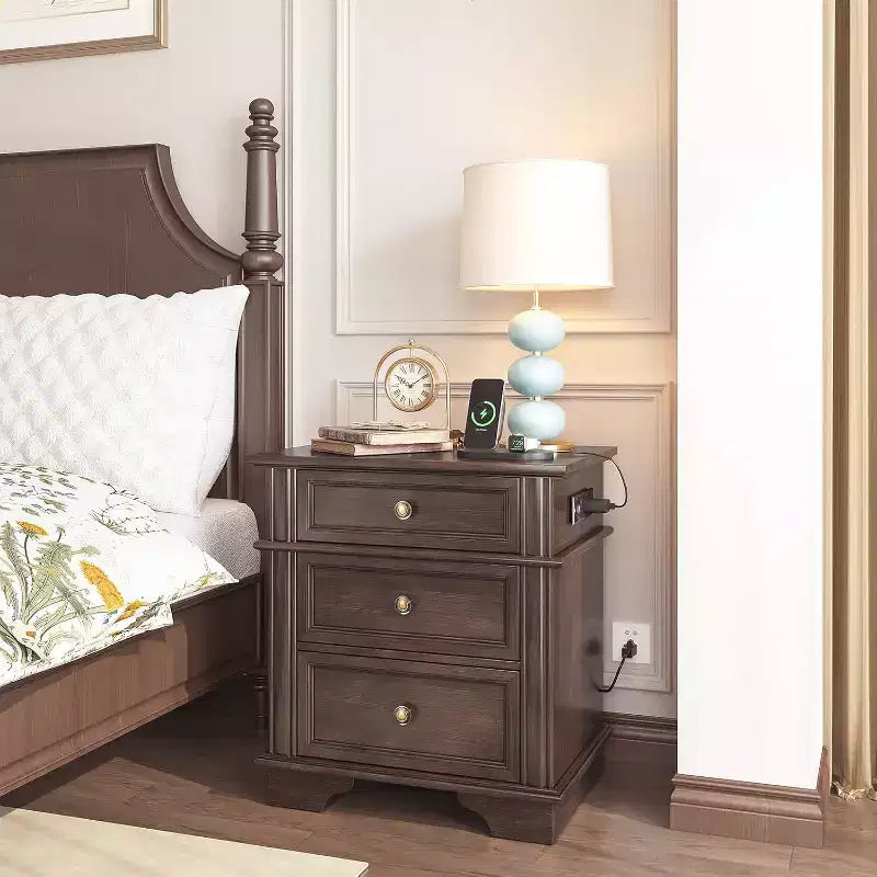 Wooden nightstand with charging function