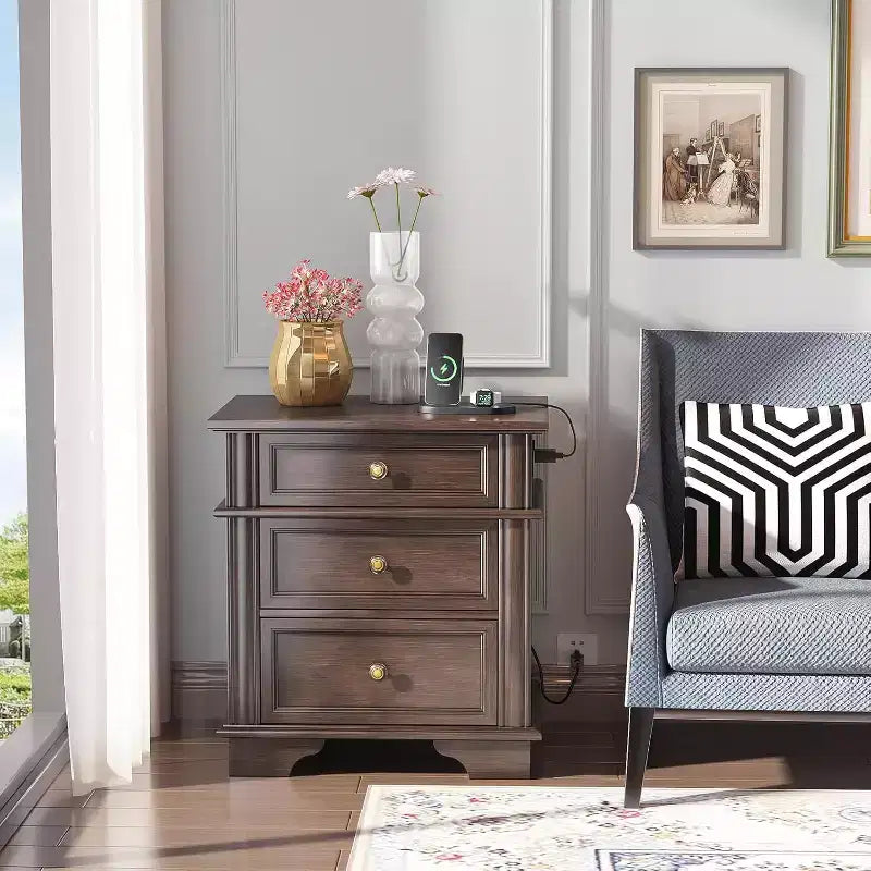 Wooden nightstand with charging function