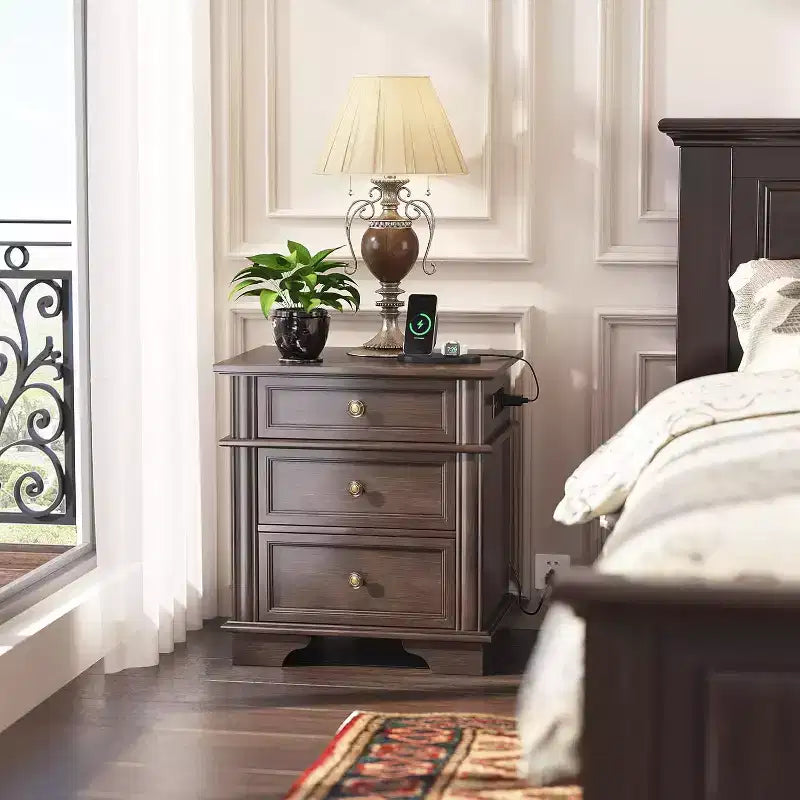 Wooden nightstand with charging function
